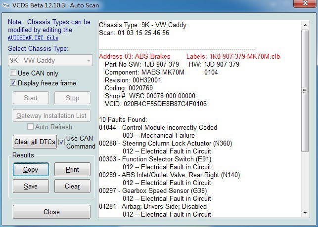 balayage bêtas 12.10.3 automatique de COM VCDS de VAG